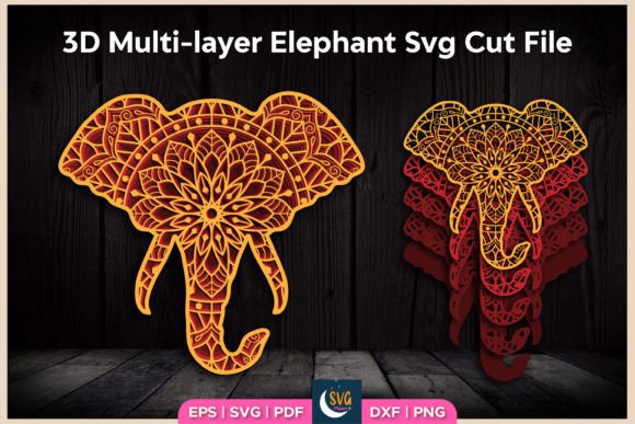 3D Elephant Mandala for Laser Cutting Wall Decor