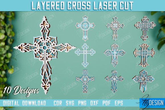 3D Layered Cross Bundle for Laser Cutting Wall Decor