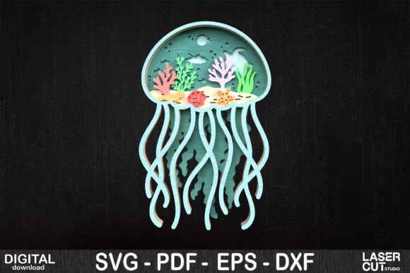 3D Layered Jellyfish Laser Cutting Wall Decor