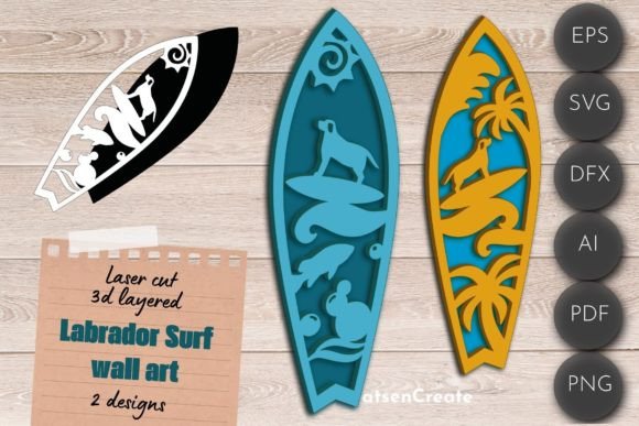 3D Layered SVG Surf Labrador Wall Decor Laser Cutting