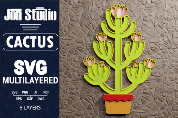 3D SVG Cactus Multilayered Papercut Graphics for Crafts
