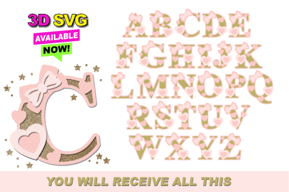 Coquette Alphabet 3D SVG for Birthday Laser Cutting