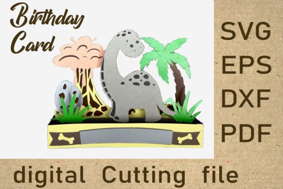 Dinosaur Card Cut File: 3D SVG for Other