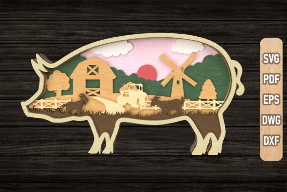 Farm Pig SVG for Laser Cutting Wall Decor