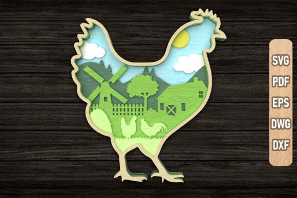 Farm Scene Chicken SVG for Wall Decor & Laser Cutting