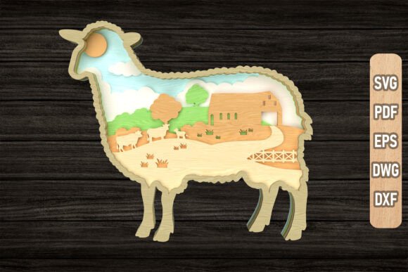 Farm Scene Sheep SVG for Laser Cutting Wall Decor