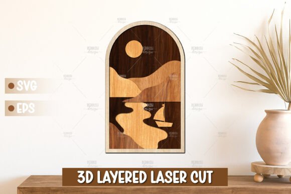 Mountain River Sailboat 3D Laser Wall Decor