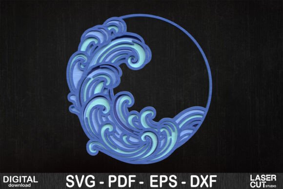 Ocean Wave Circle SVG for Laser Cutting Wall Decor