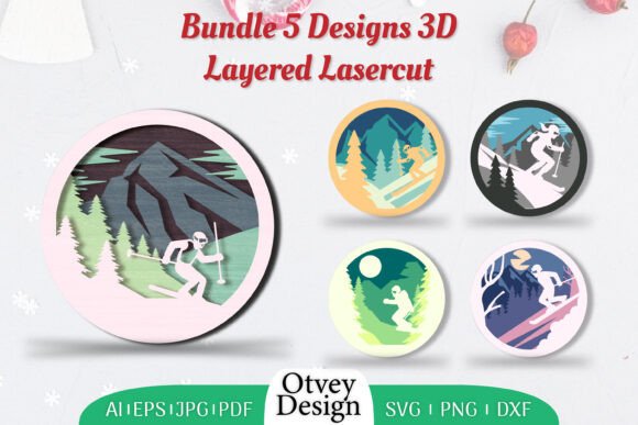 Ski 3D Layered Lasercut Bundle: Wall Decor & Laser Cutting