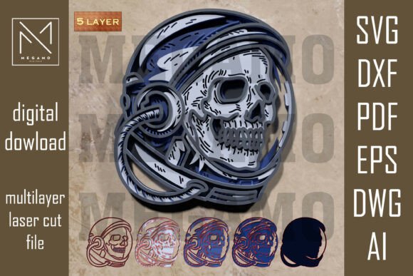 Skull Astronaut Layered SVG for Laser Cutting & Wall Decor