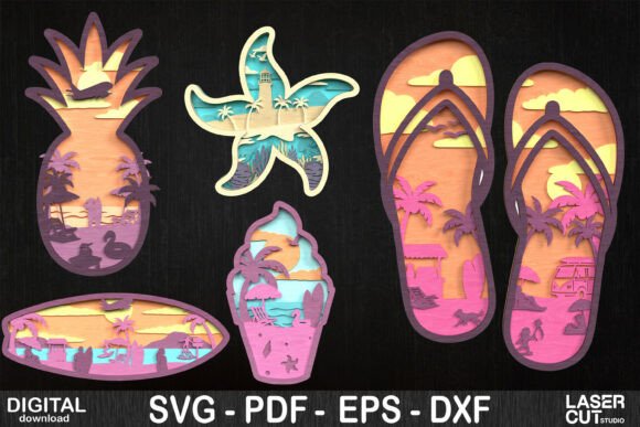 Tropical Beach SVG for Laser Cutting Wall Decor