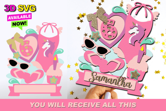Unicorn Swimsuit SVG for Laser Cutting Cake Toppers
